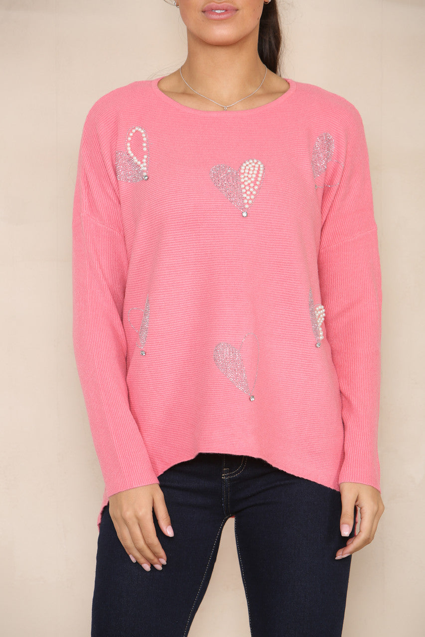 Pink Pearl & Heart Sweater