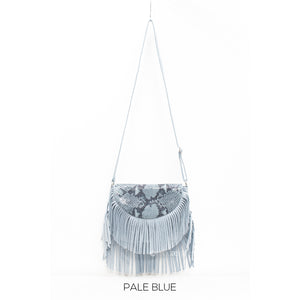 Italian Leather Pale Blur Fringe Bag