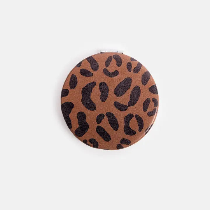 Caroline Gardner Tan Leopard Compact Mirror