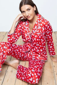 Cotton Real Red Floral Print Pyjamas