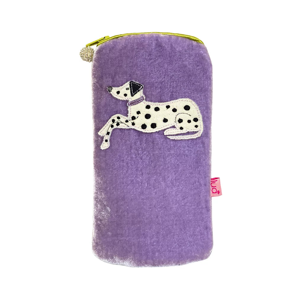 Lilac Velvet Spotty Dog Glasses Case