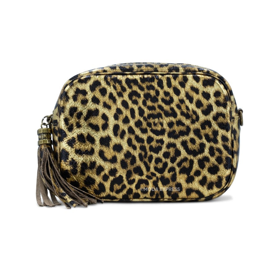 Leather Animal Print Crossbody Handbag