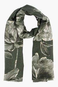 Khaki Floral Lightweight Scarf