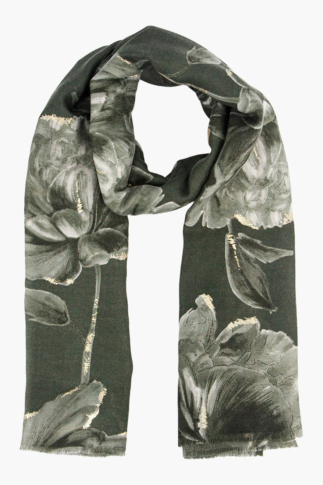 Khaki Floral Lightweight Scarf
