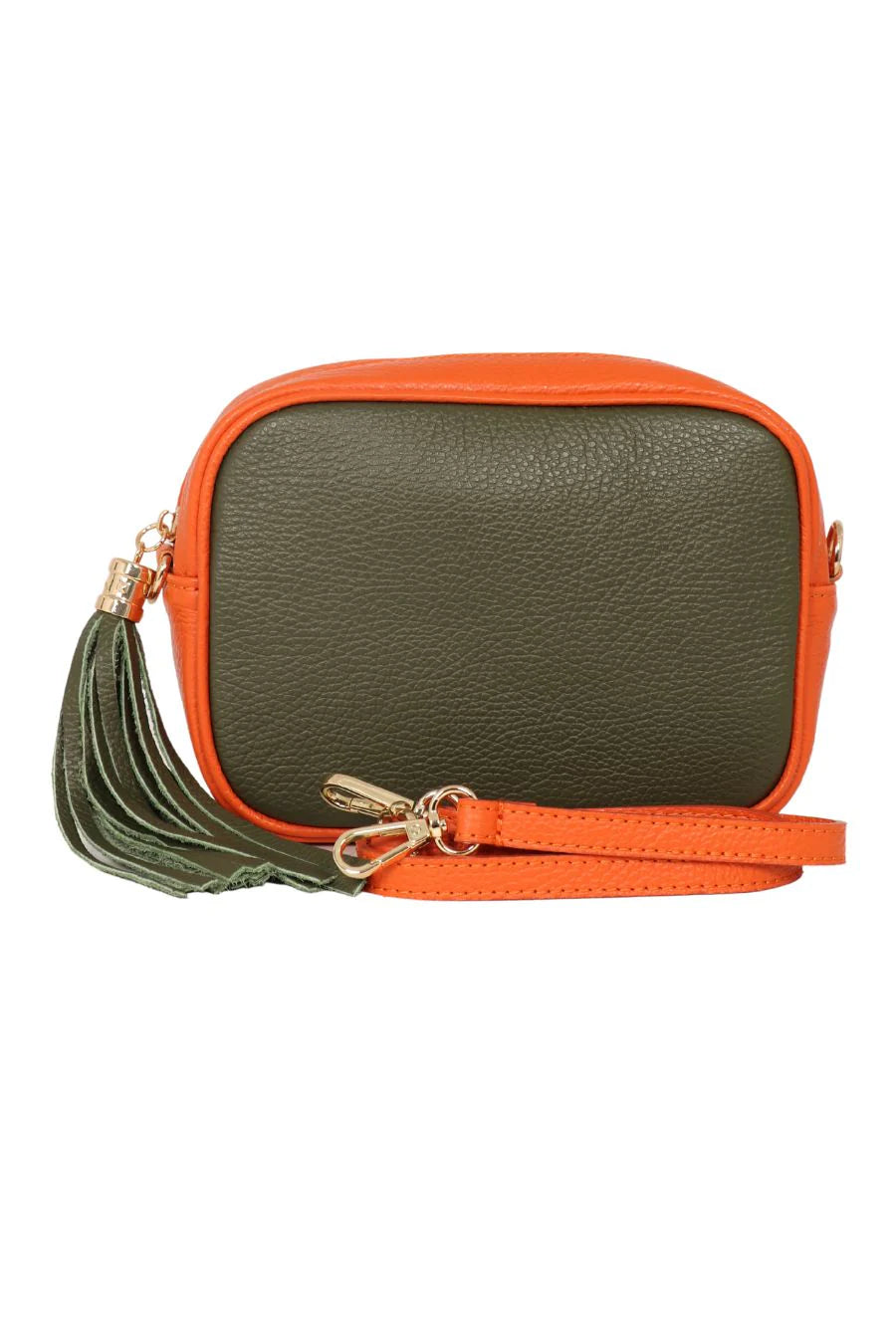 Pebbled Leather Brown & Orange Camera Bag