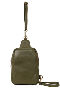 Pebbled Leather Khaki Sling Bag