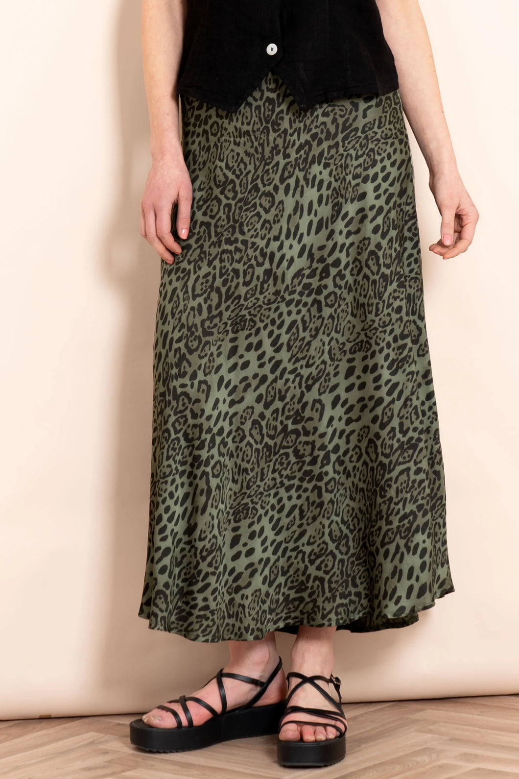 Khaki Leopard Print Skirt