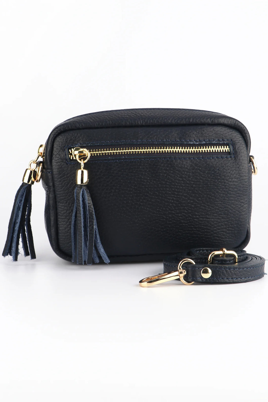 Navy Pebbled Leather Crossbody Bag