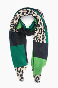 Lightweight Green & Black Coloukr Block Scarf