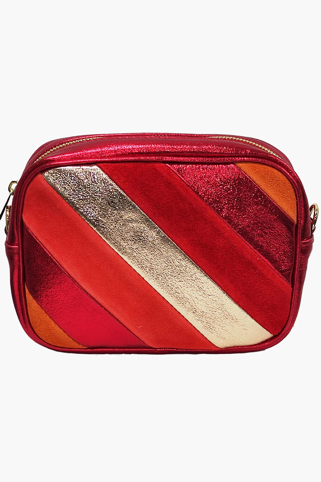 Italian Leather Metallic Red Stripe Crossbody  Bag