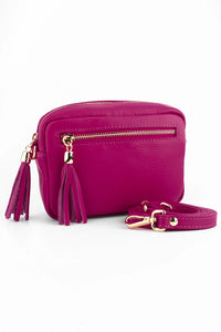 Italian Leather Berry  Small Cross Body Bag