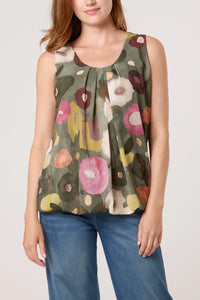 Circles Print Bubble Hem Khaki Top