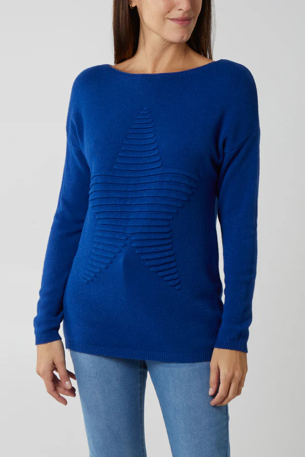 Blue Ribbed Star Sweter