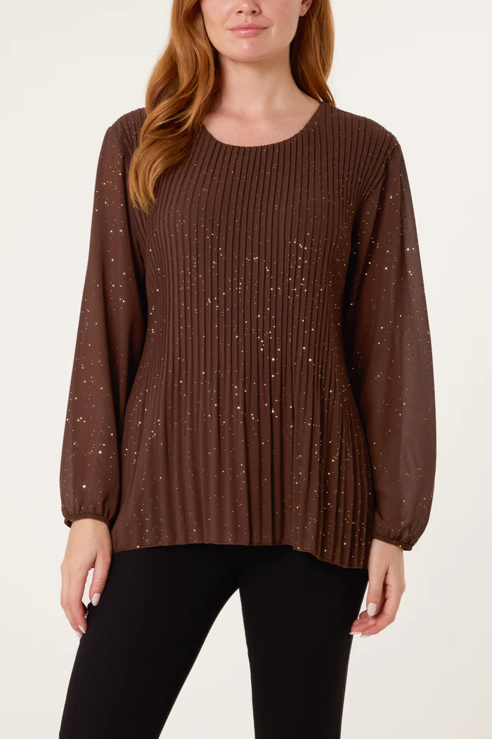 Chocolate Glitter Long Sleeve Blouse