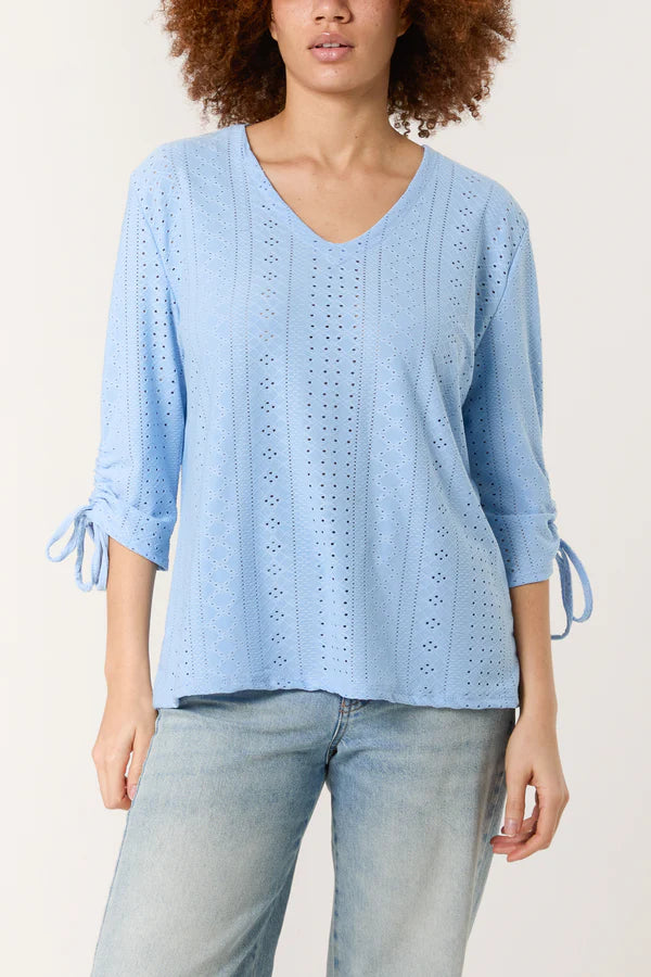 Pale Blue Broderie Anglaise Top