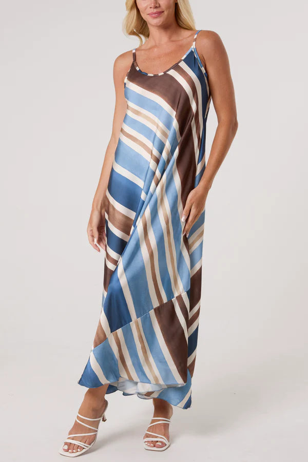 Strappy Stripe Satin Maxi Dress