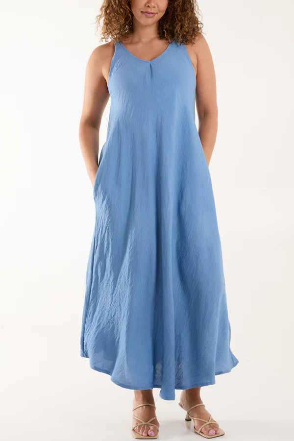 Denim V Neck Maxi Dress