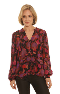 Pomodoro Pink  Floral Top with Frill Neckline