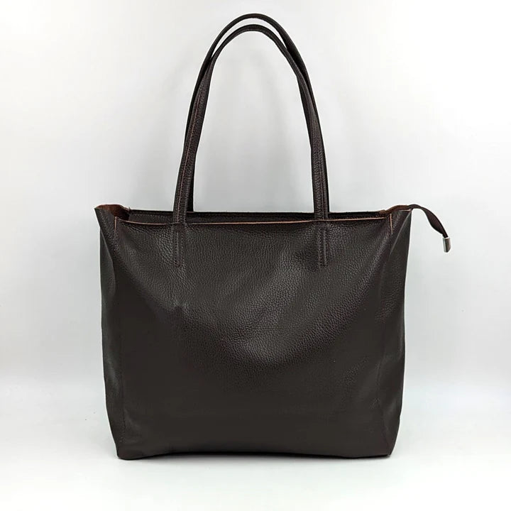 Chocolate Brown  Leather Zip top Bag