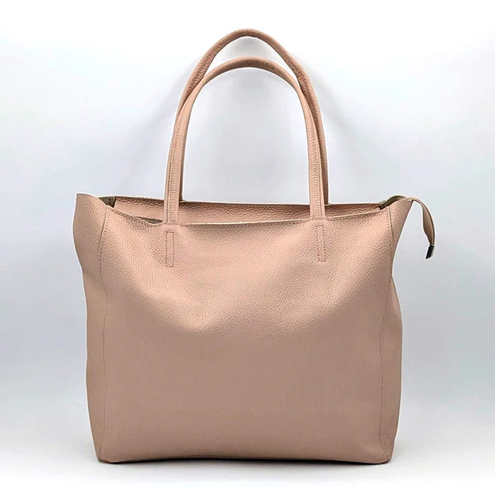 Nude  Leather Zip top Bag