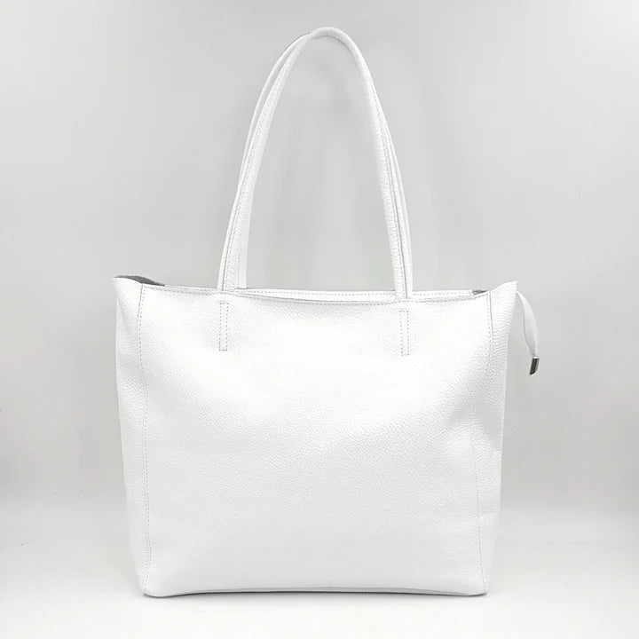 White Leather Zip Top Bag