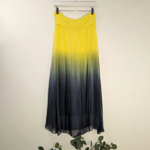 Navy & Yellow Shaded Silk Skirt