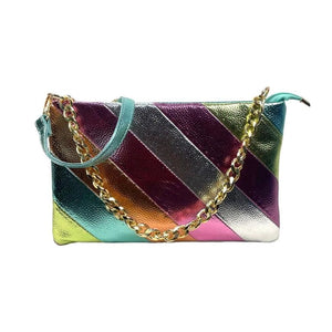 Striped Shiny Faux Leather Evening Bag
