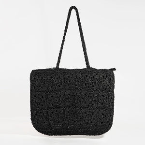 Black Crochet Straw Bag