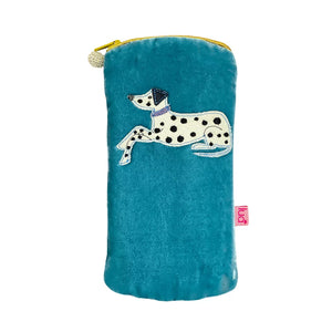 Teal Velvet Spotty Dog Glasses Case