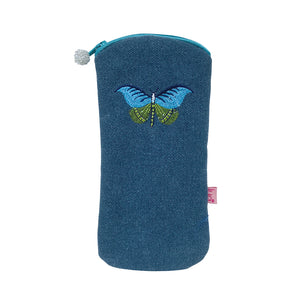 Lua Dark Blue Glasses Case with Embroidered Butterfly