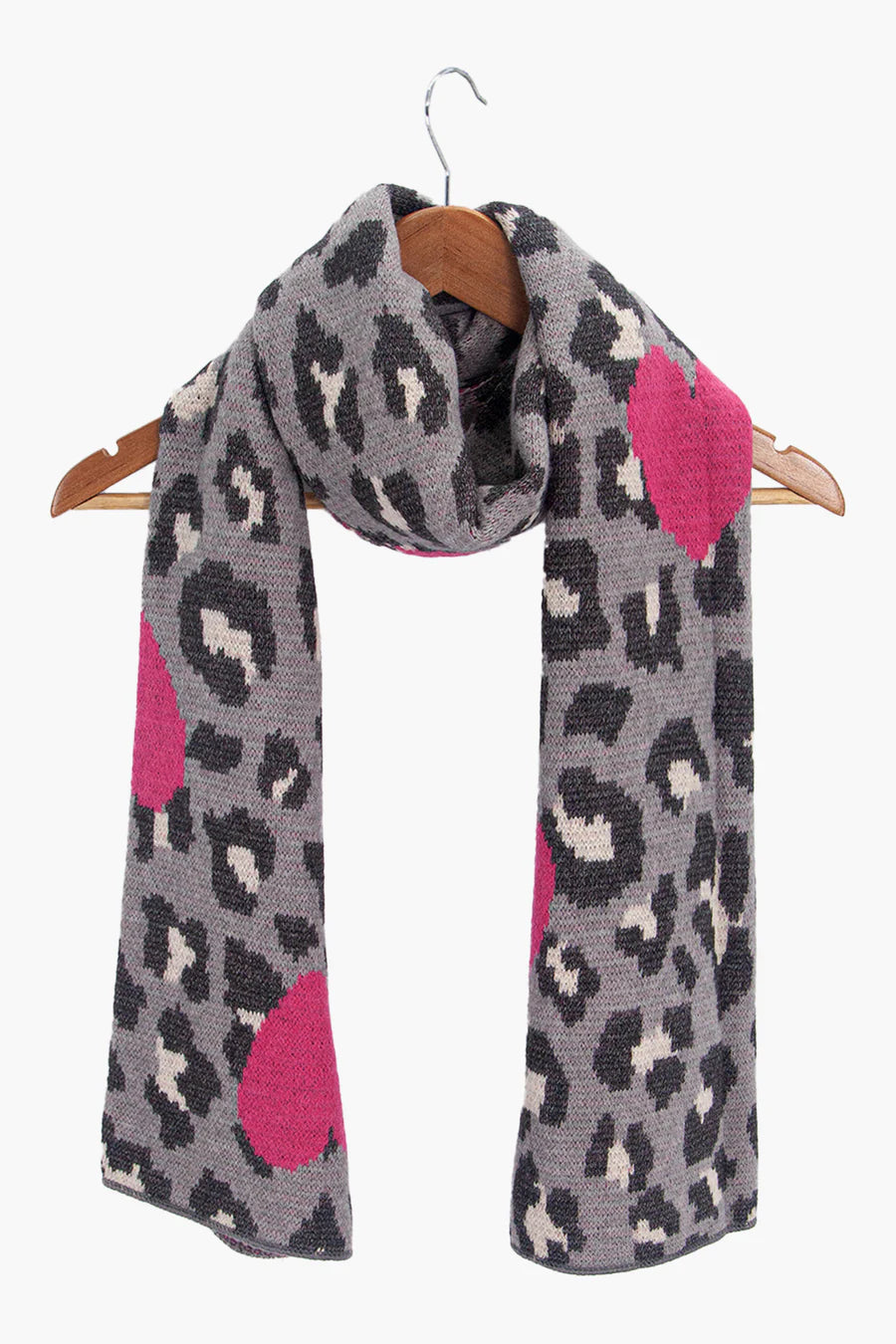 Grey Leopard & Pink Hearts Heavyweight Scarf