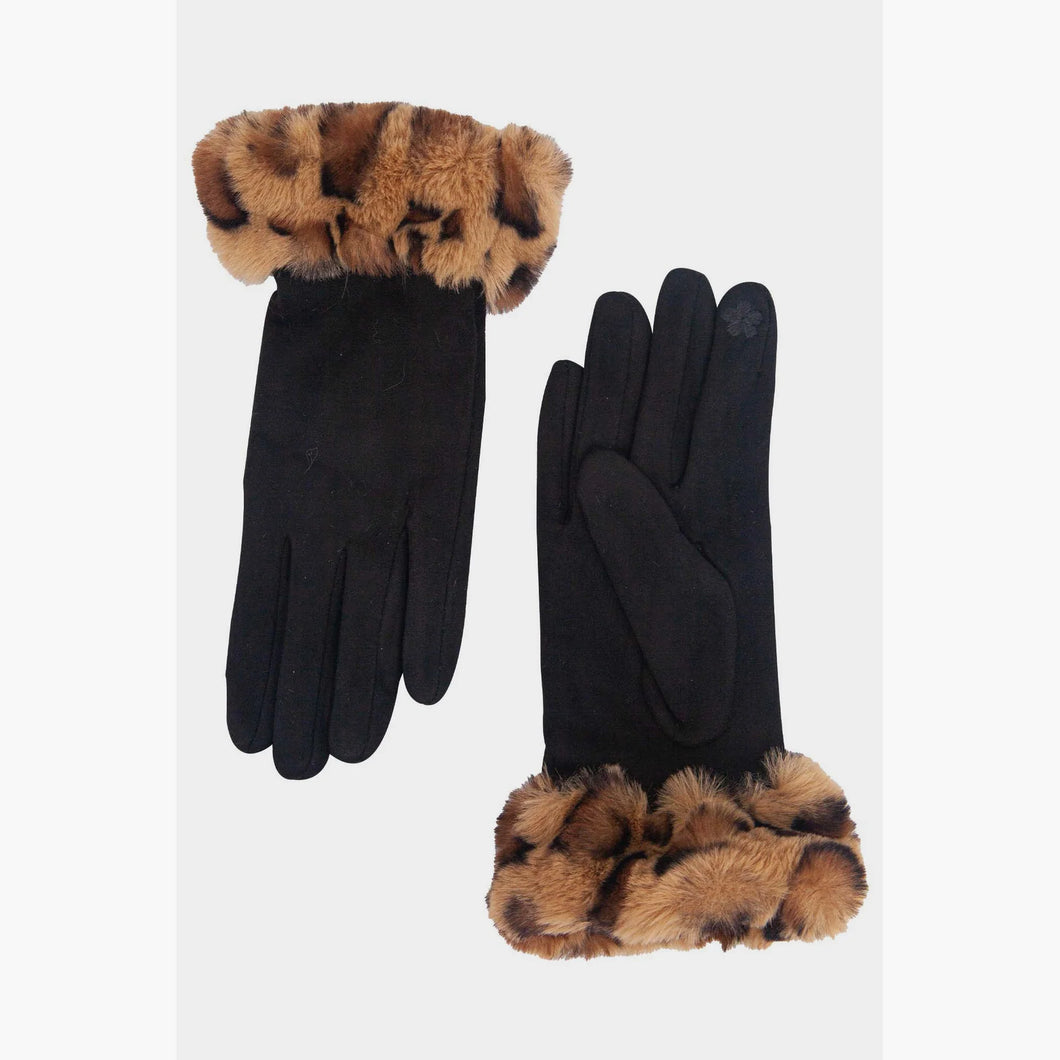Faux Fur Leopard  Cuff Gloves
