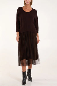 Chocolate Brown Tulle Dress & Sweater Set