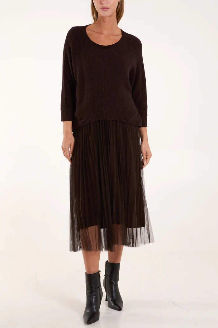Chocolate Brown Tulle Dress & Sweater Set