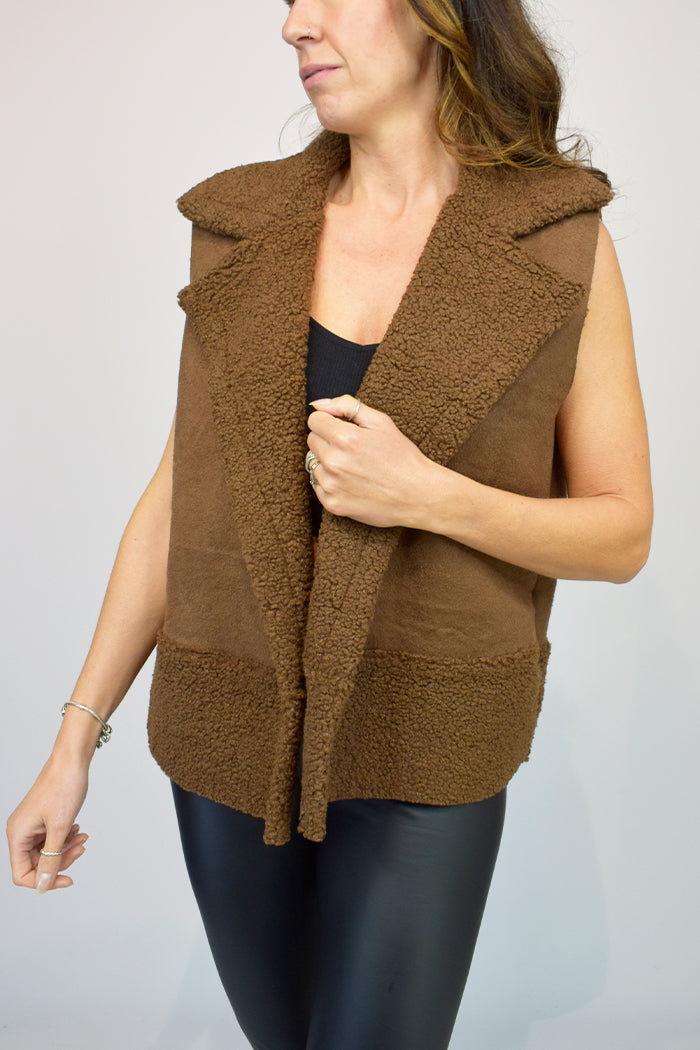Mocha Borg Lined Italian Suede Gilet