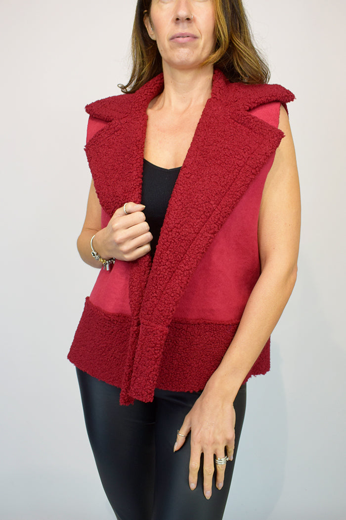 Wine Borg Line Italian  Suede Gilet