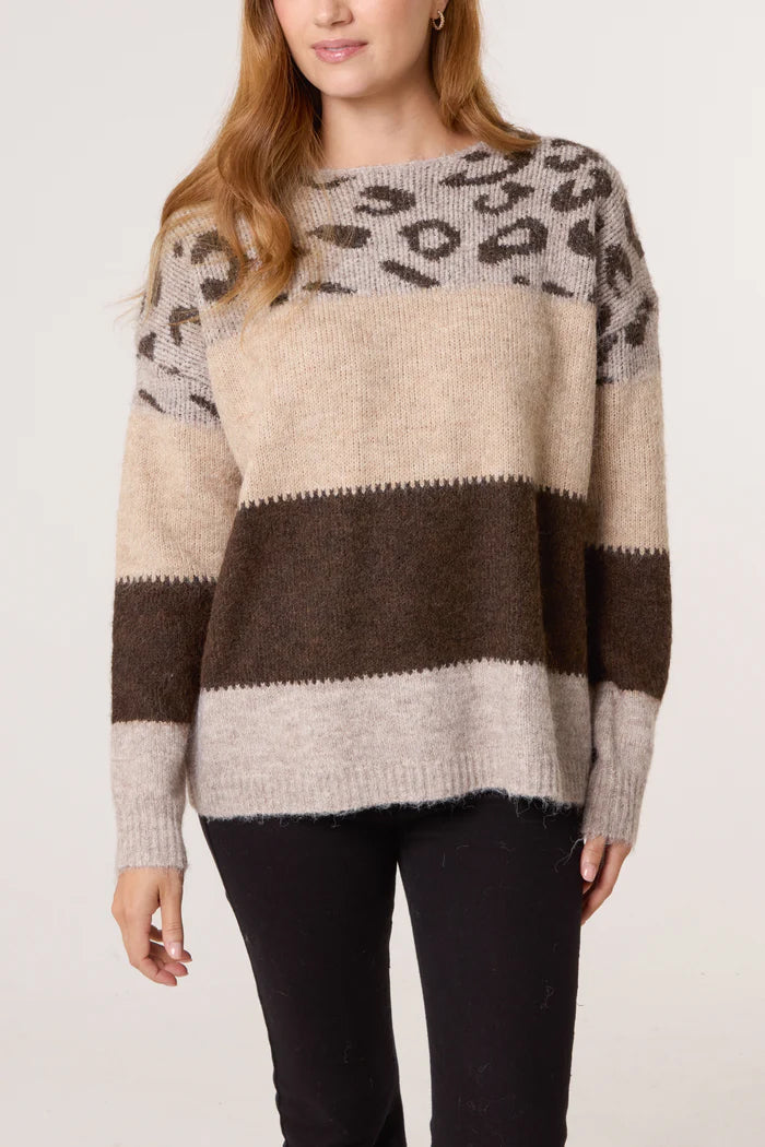 Taupe Colour Block Sweater
