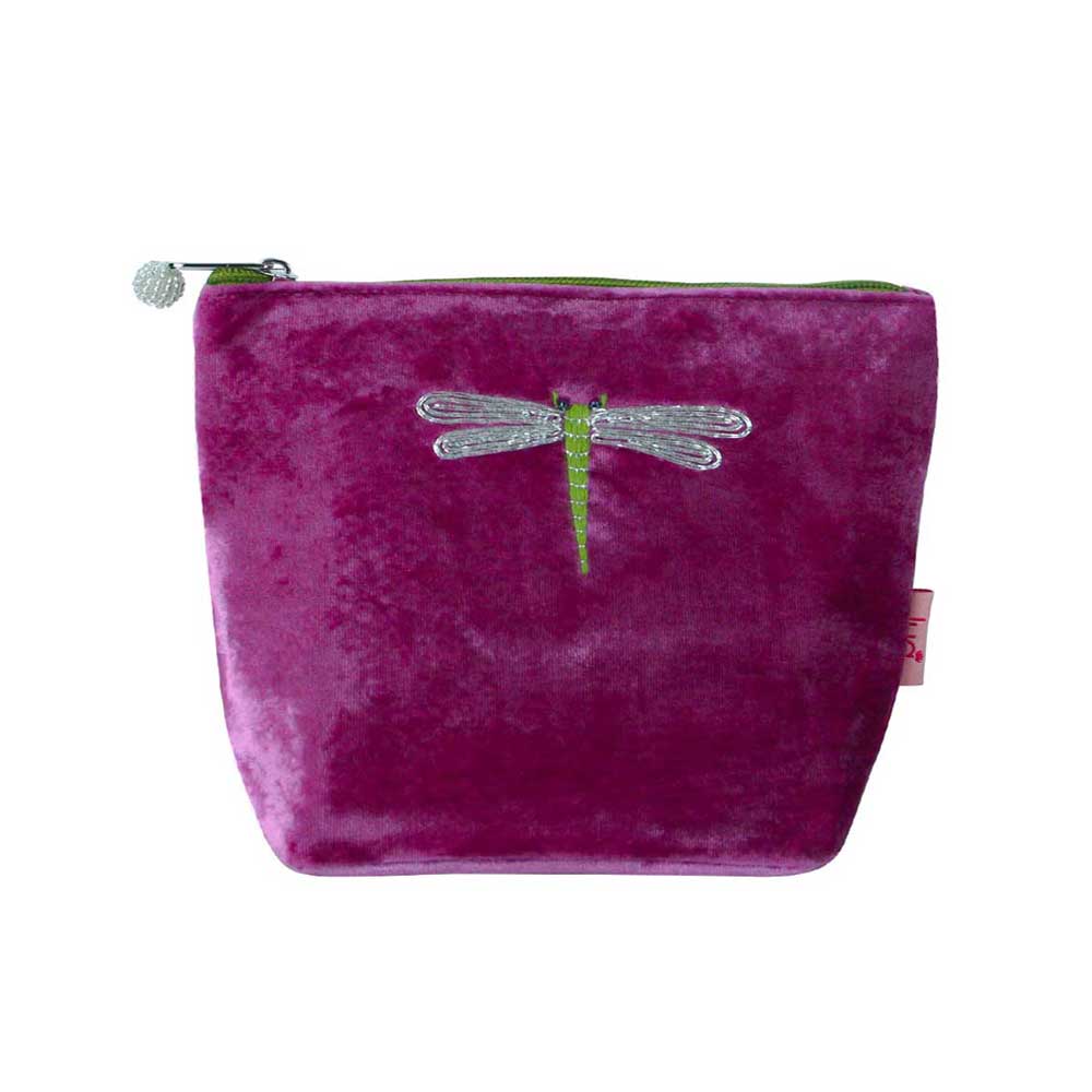 Lua Pink Orchid Velvet Dragonfly Cosmetic Purse