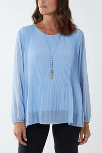 Pleated Pale Blue Long Sleeve Top