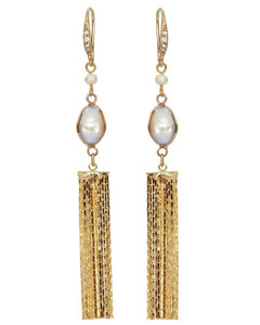 Rosie Fox Gold Pearl Tassel Earrings