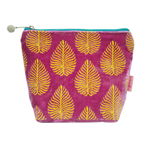 Lua Pink Embroidered  Leaf Cosmetic Purse