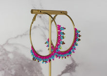 Load image into Gallery viewer, Turquoise &amp; Pink Beaded Hoop
